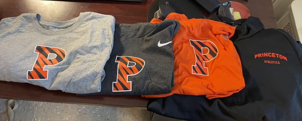 Princeton Athletics apparel from the TigersPAW program, where Dr. McCabe provided sports psychology support to D1 athletes