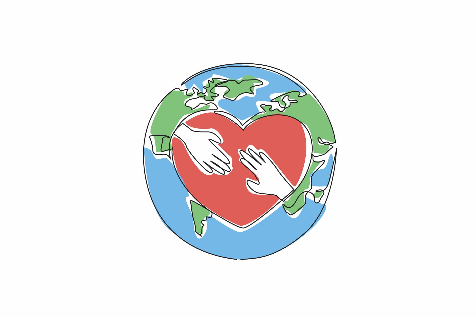 World Peace | Grand Slam Psych Earth globe encircled by a red heart with two hands hugging it, symbolizing planetary care and compassion